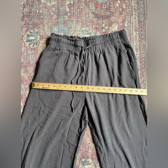Women’s large Gray Wide-Leg cropped flowy linen rayon blend Pants - Picture 5 of 11